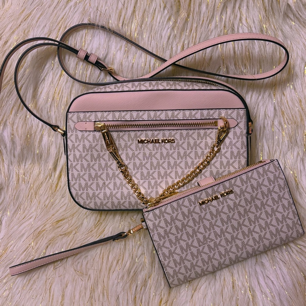 Michael Kors Pink and Cream Crossbody Bag Set